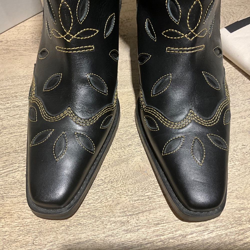 GANNI Mid Shaft Embroidered Western Cowboy Boots High Texas Boot Black Size 40 9 - Picture 13 of 16